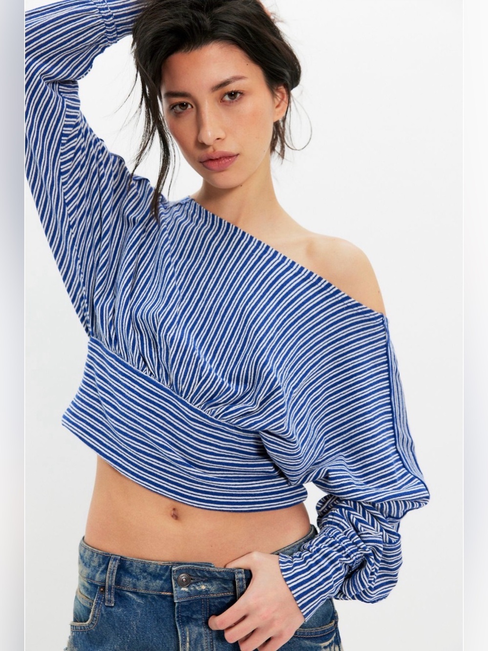 Free People We The Free Striped Long Sleeve Cotton Crop Top Boatneck XS NWT